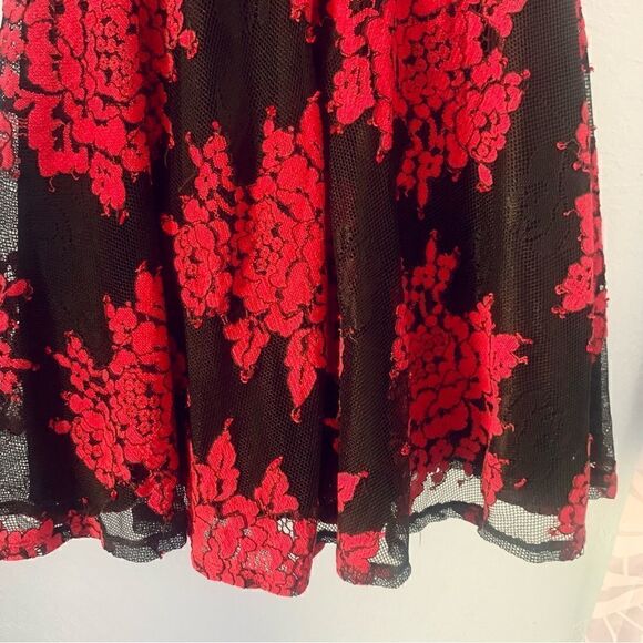 City Studio Black & Red Lace Floral Fit & Flare Dress Size Small - Picture 12 of 15